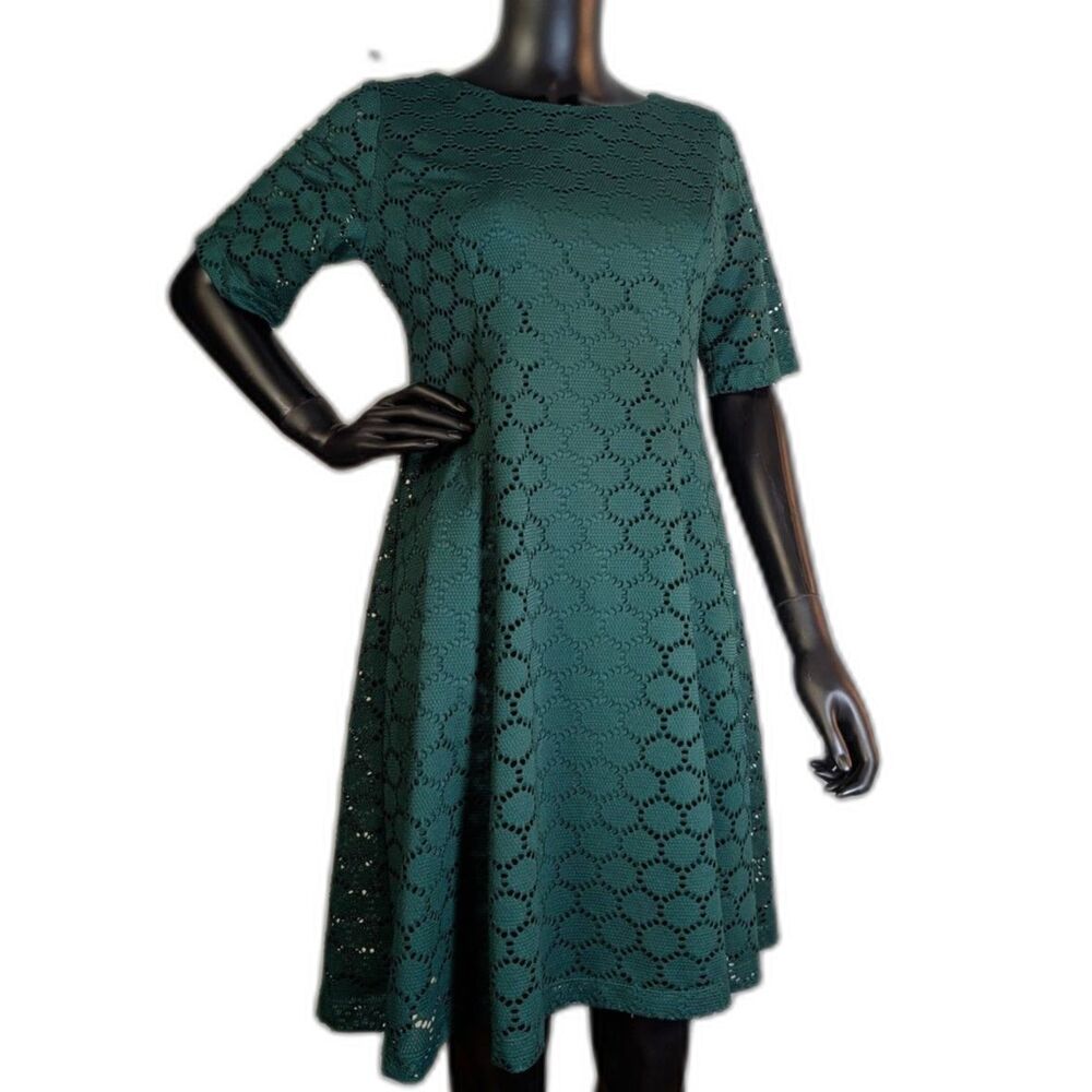 Jessica Howard Green Lace Dress Petite 10P A-Line Boat Neck Knee Length